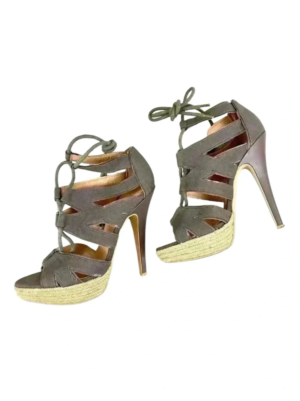 COLIN STUART Strappy Rope Tie Woven Platform‎ Espadrille Stiletto Heels Size 7